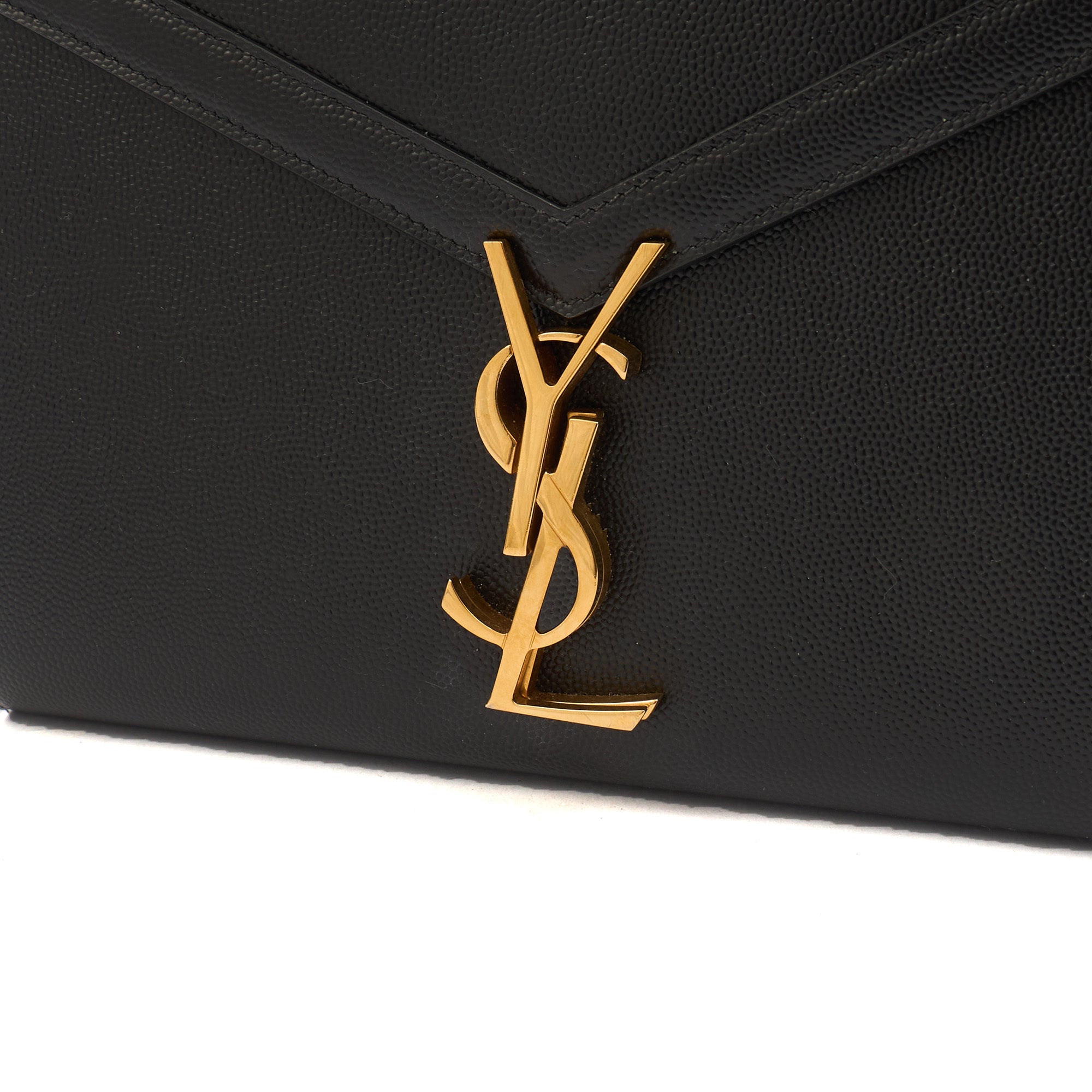 Saint Laurent Cross Body Cassandre Chain Flap Bag in Black, Calfskin Leather
