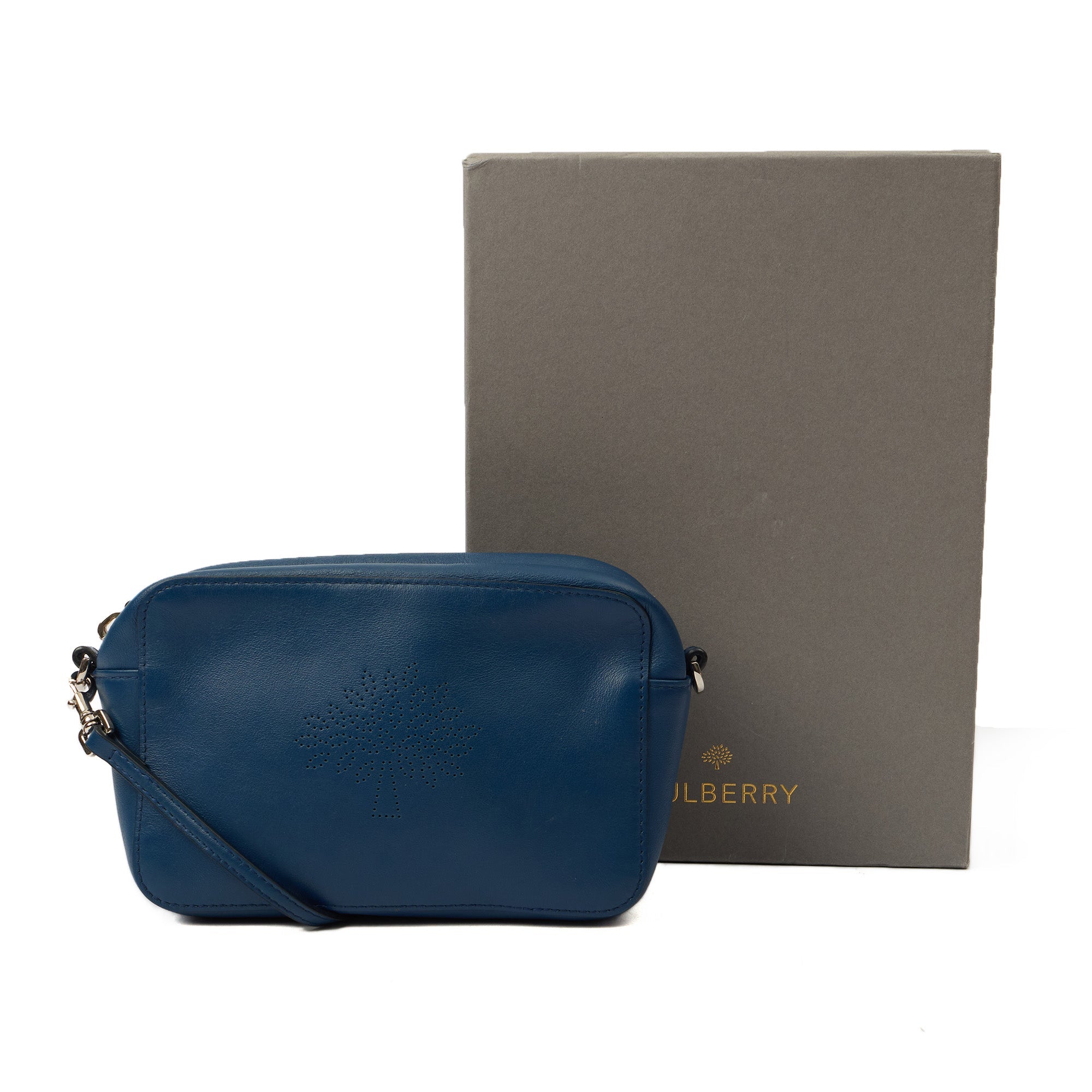 Mulberry Cross Body Blossom Pochette with strap  in Blue, Calfskin Leather
