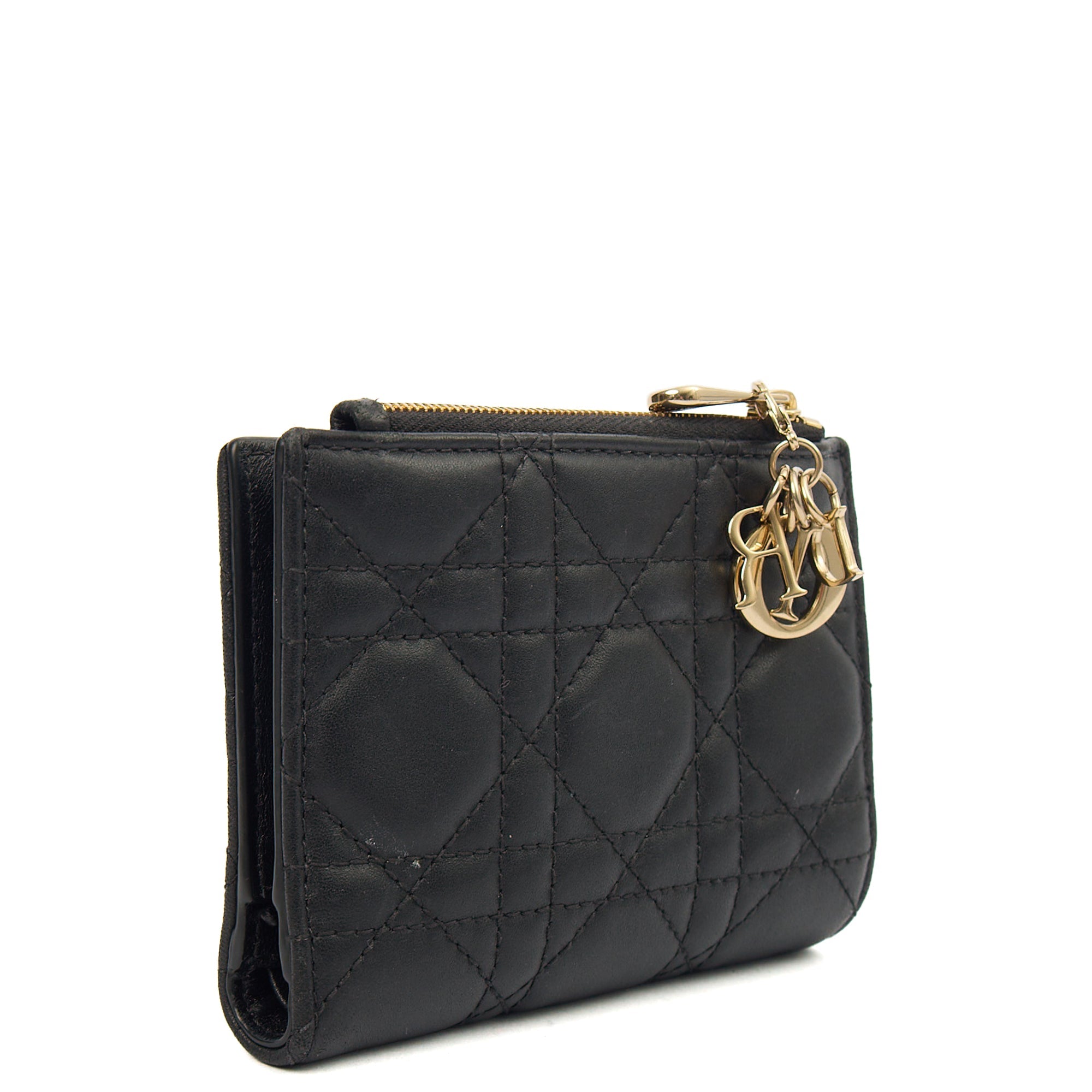 Christian Dior Purse Lady Dior Wallet in Black, Leather