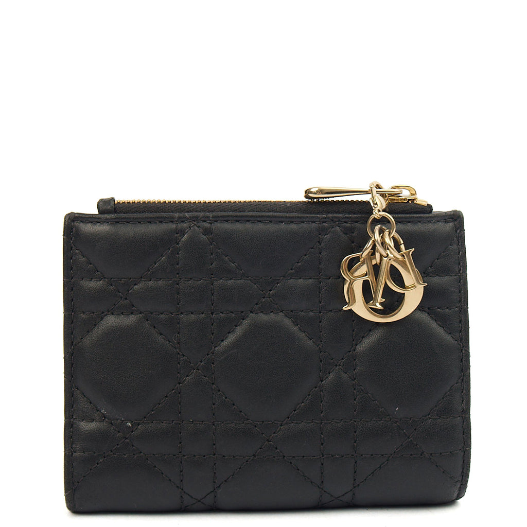 Christian Dior Purse Lady Dior Wallet in Black, Leather