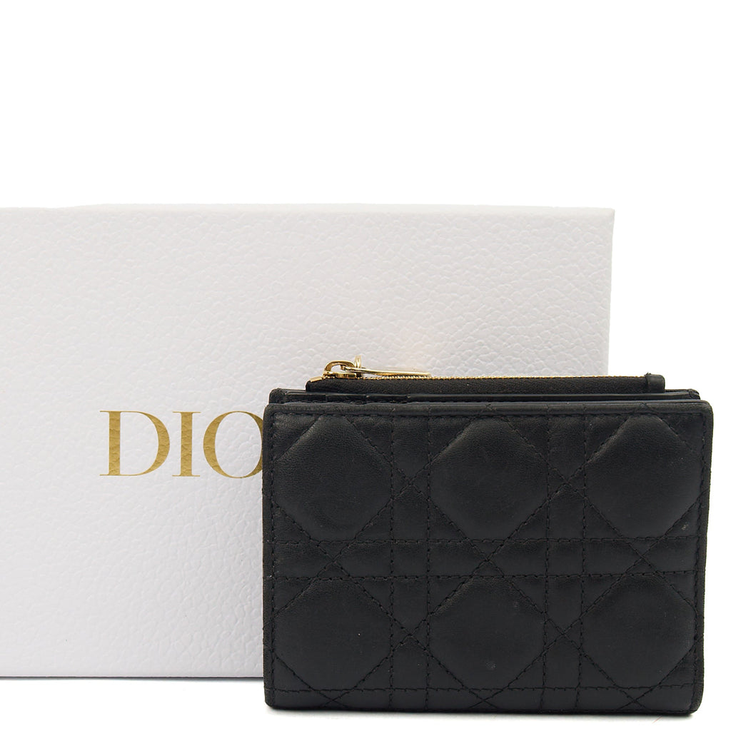 Christian Dior Purse Lady Dior Wallet in Black, Leather