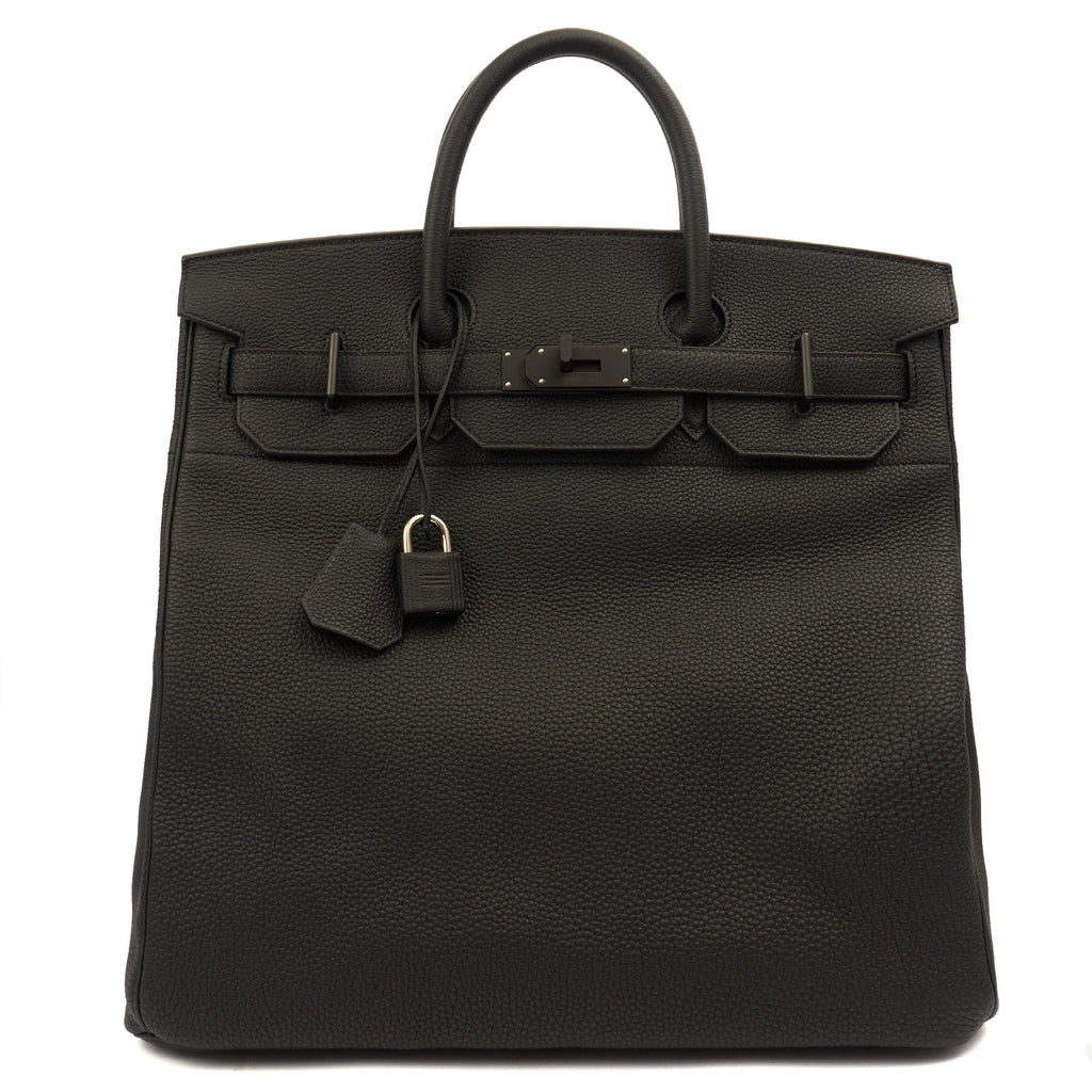 Hermes HAC 40 (Haut à Courroies) in Black, Togo Leather with So Black Hardware