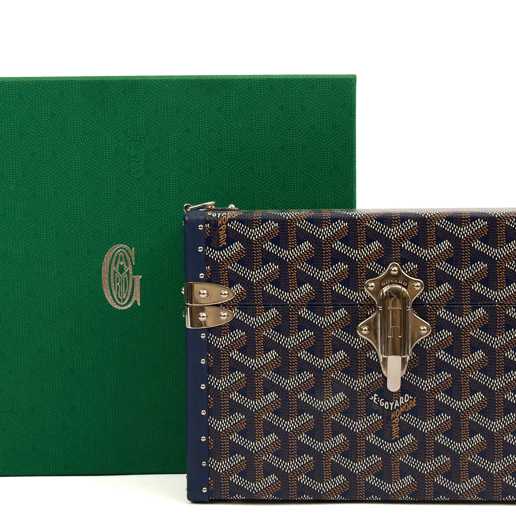 Goyard Cross Body Cassette Trunk in Navy, Leather