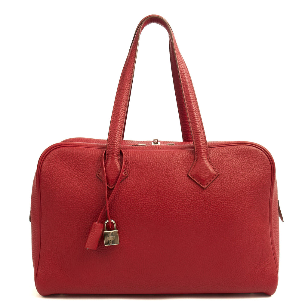 Hermes Tote Victoria 35 in Rouge Vif, Togo Leather