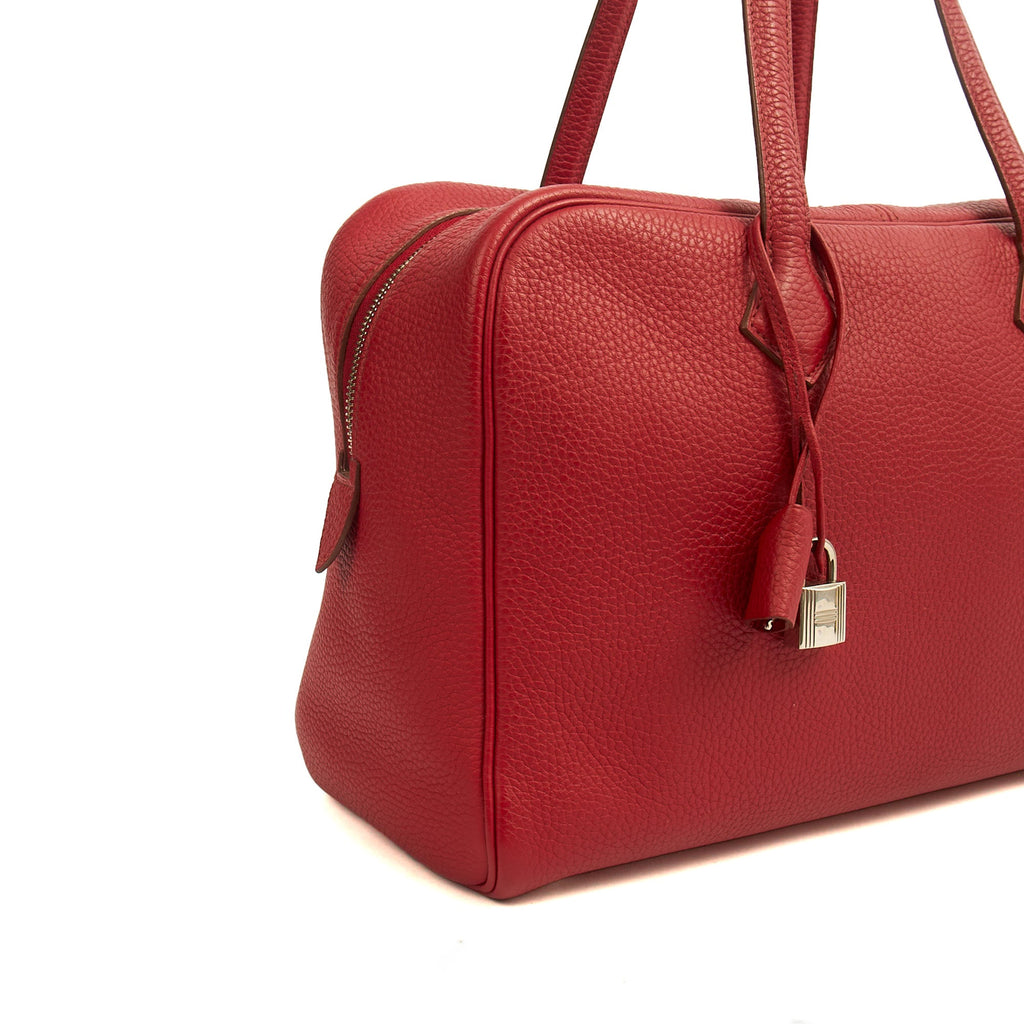 Hermes Tote Victoria 35 in Rouge Vif, Togo Leather