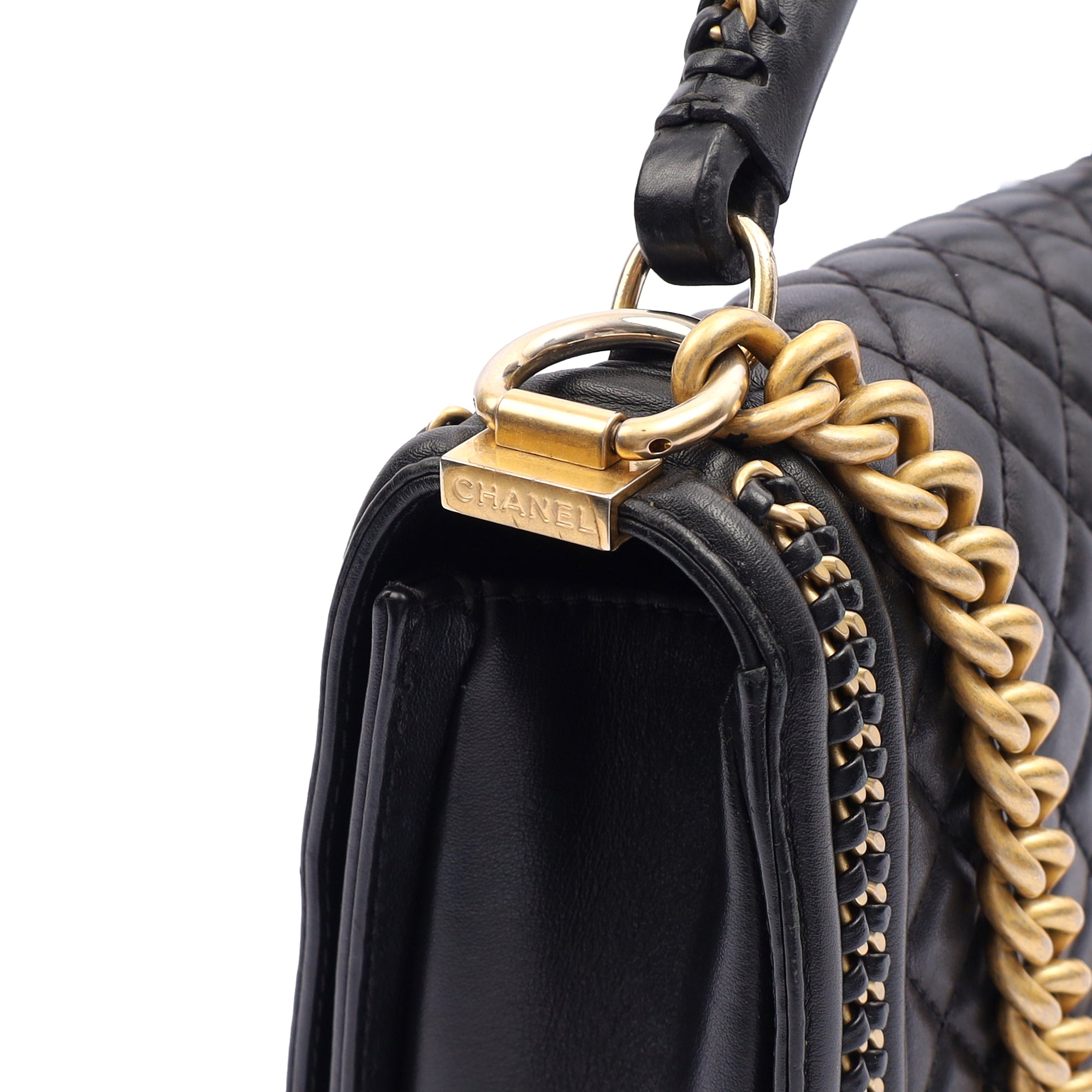 Chanel Shoulder Bag Boy Top Handle - Medium in Black, Calfskin Leather