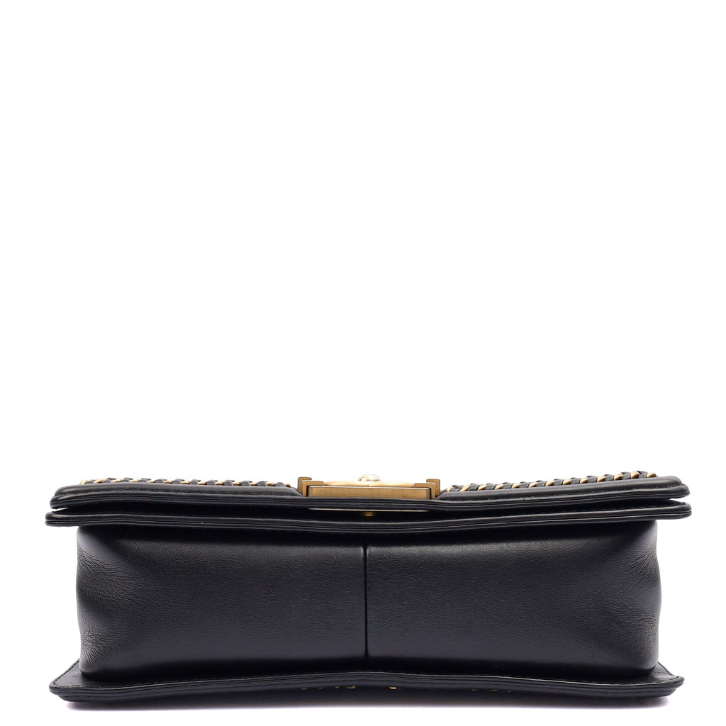 Chanel Shoulder Bag Boy Top Handle - Medium in Black, Calfskin Leather
