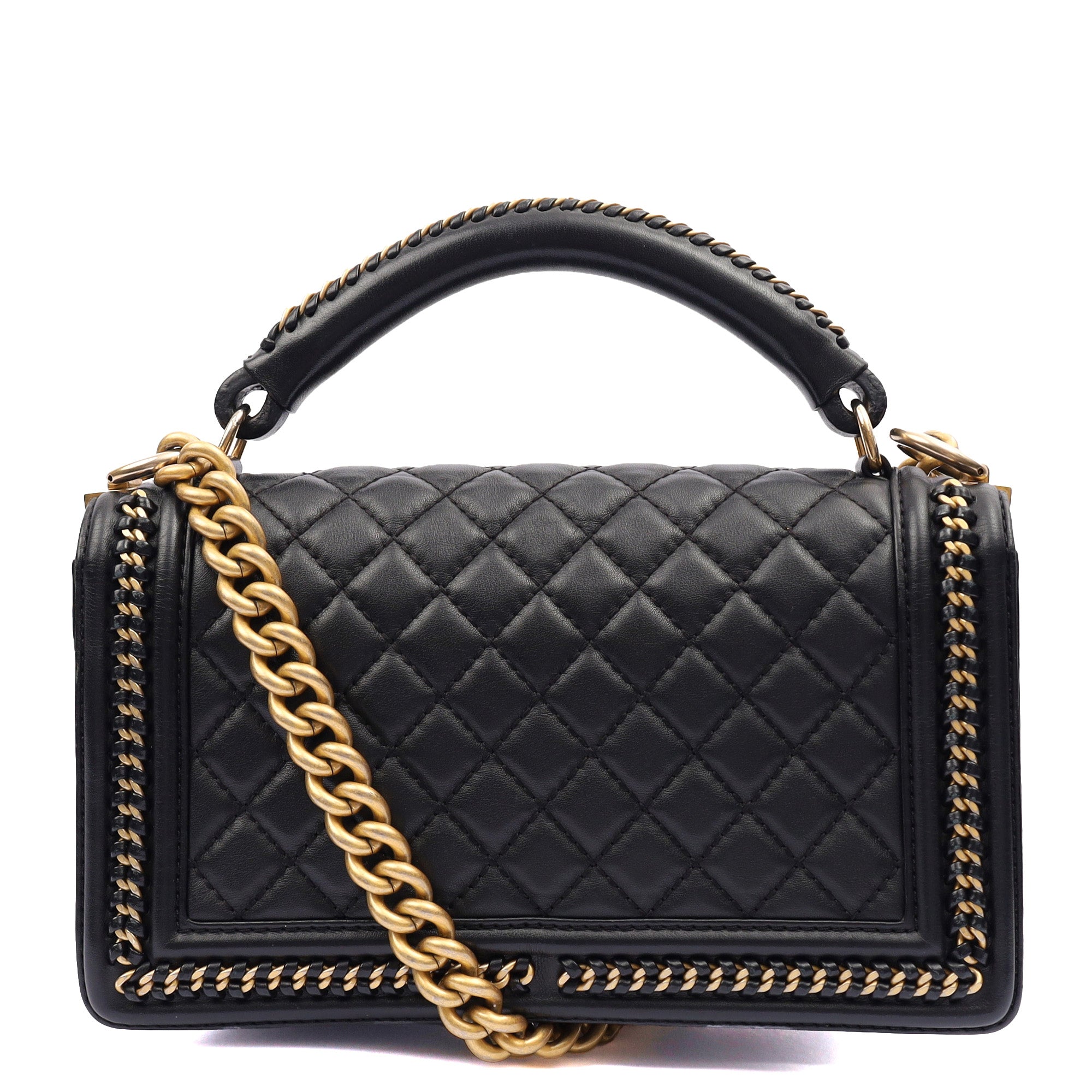 Chanel Shoulder Bag Boy Top Handle - Medium in Black, Calfskin Leather