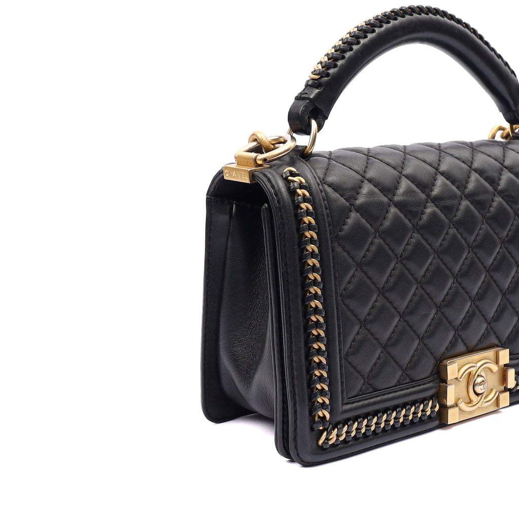 Chanel Shoulder Bag Boy Top Handle - Medium in Black, Calfskin Leather