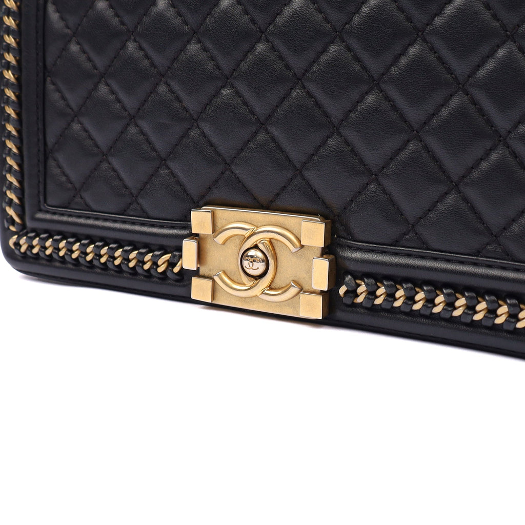 Chanel Shoulder Bag Boy Top Handle - Medium in Black, Calfskin Leather