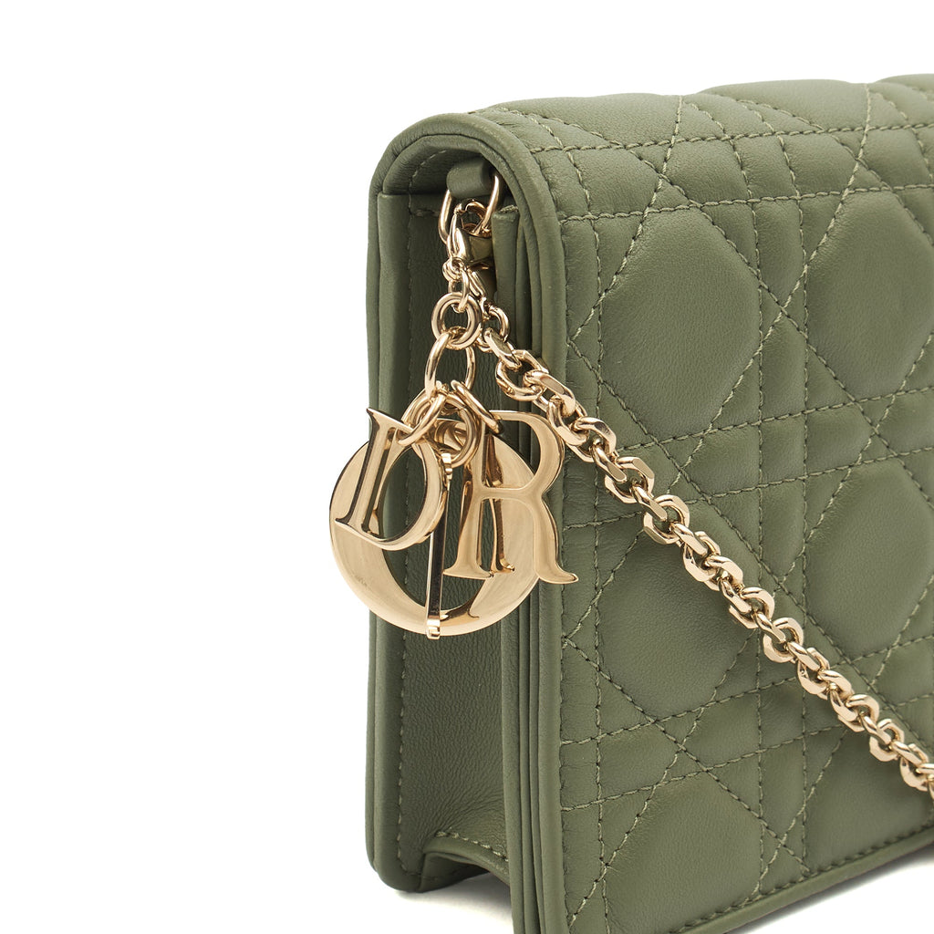 Christian Dior Cross Body Lady Dior Pouch in Green, Leather
