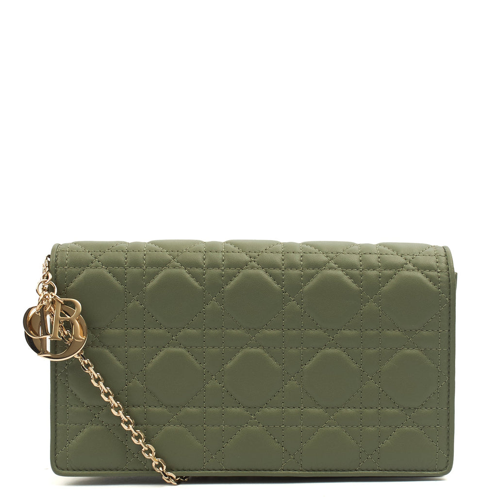 Christian Dior Cross Body Lady Dior Pouch in Green, Leather