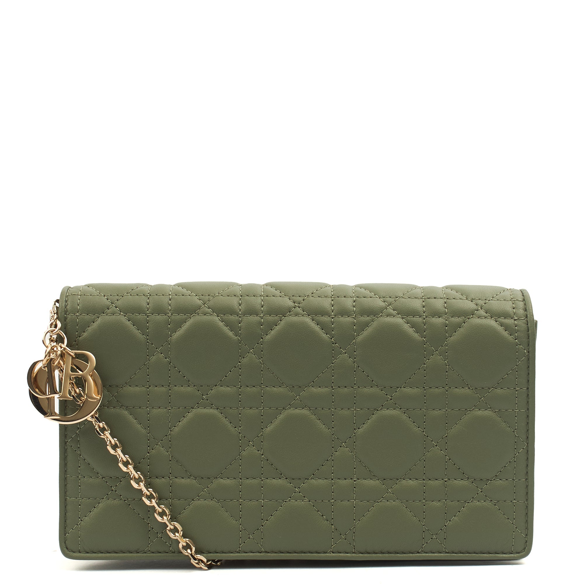 Christian Dior Cross Body Lady Dior Pouch in Green, Leather