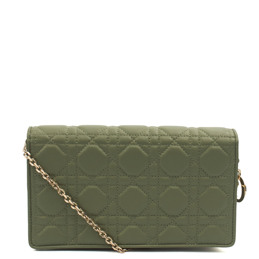 Christian Dior Cross Body Lady Dior Pouch in Green, Leather