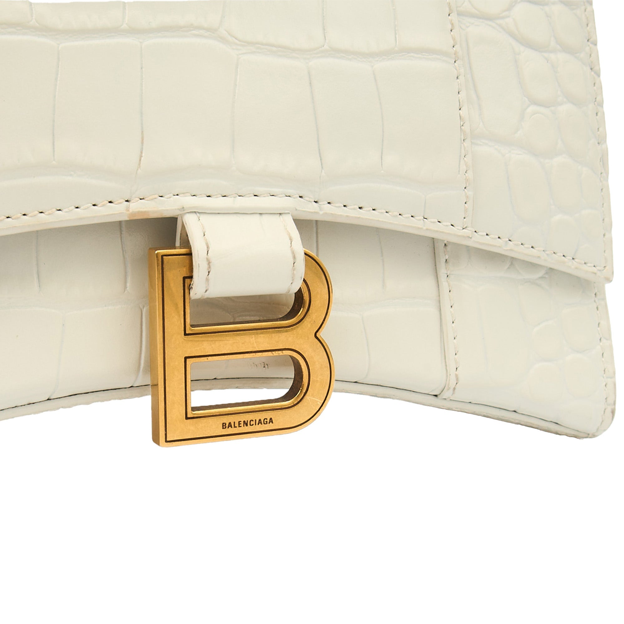 Balenciaga Top Handle Hourglass Top Handle XS in White, Exotic Effect Leather