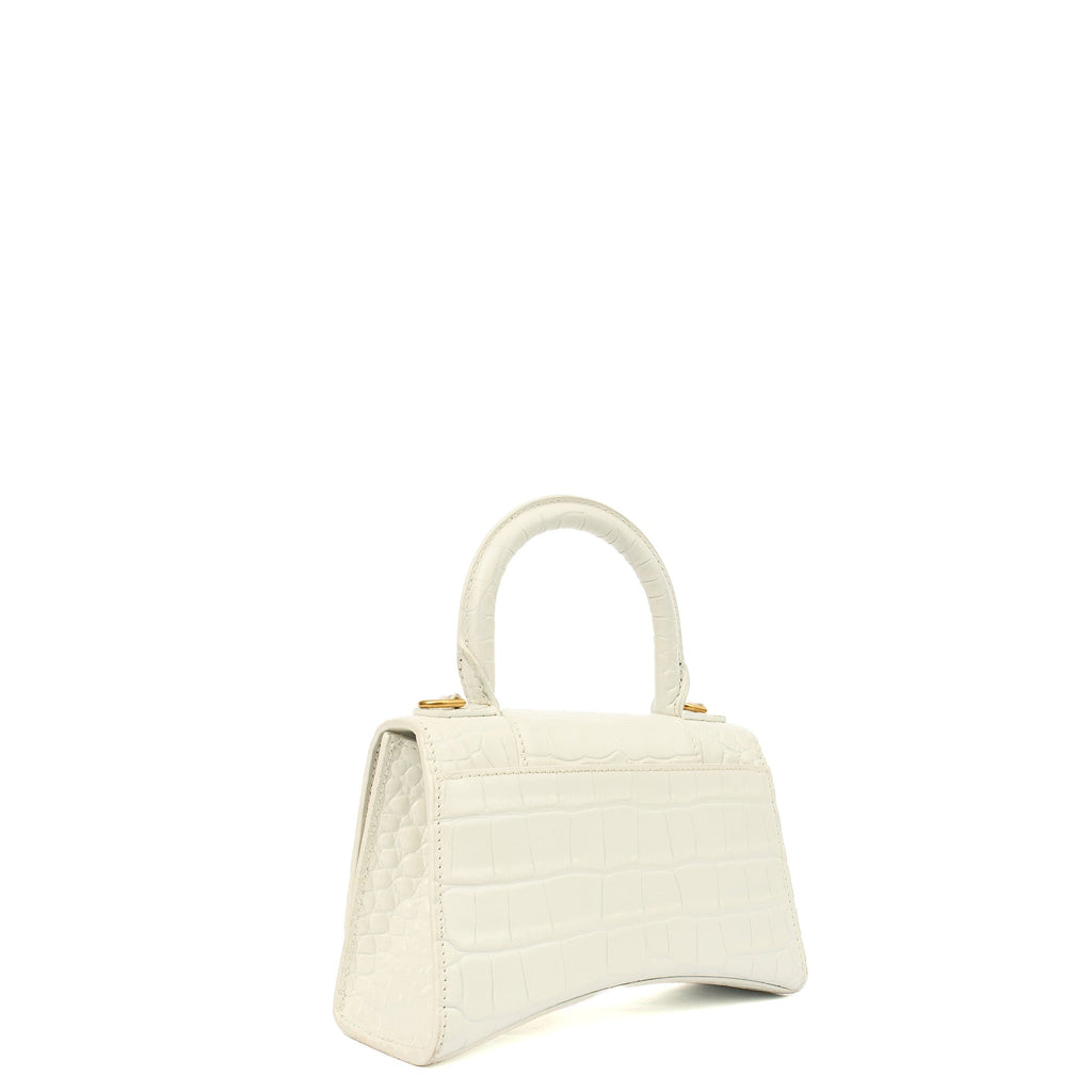 Balenciaga Top Handle Hourglass Top Handle XS in White, Exotic Effect Leather