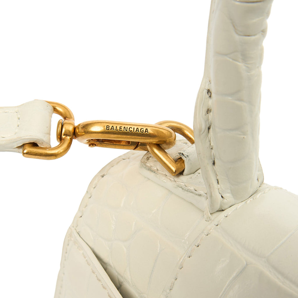 Balenciaga Top Handle Hourglass Top Handle XS in White, Exotic Effect Leather