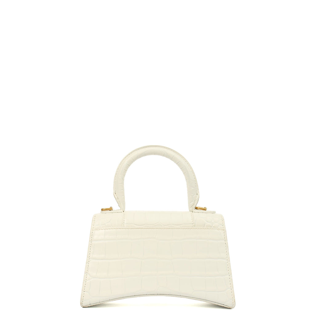 Balenciaga Top Handle Hourglass Top Handle XS in White, Exotic Effect Leather