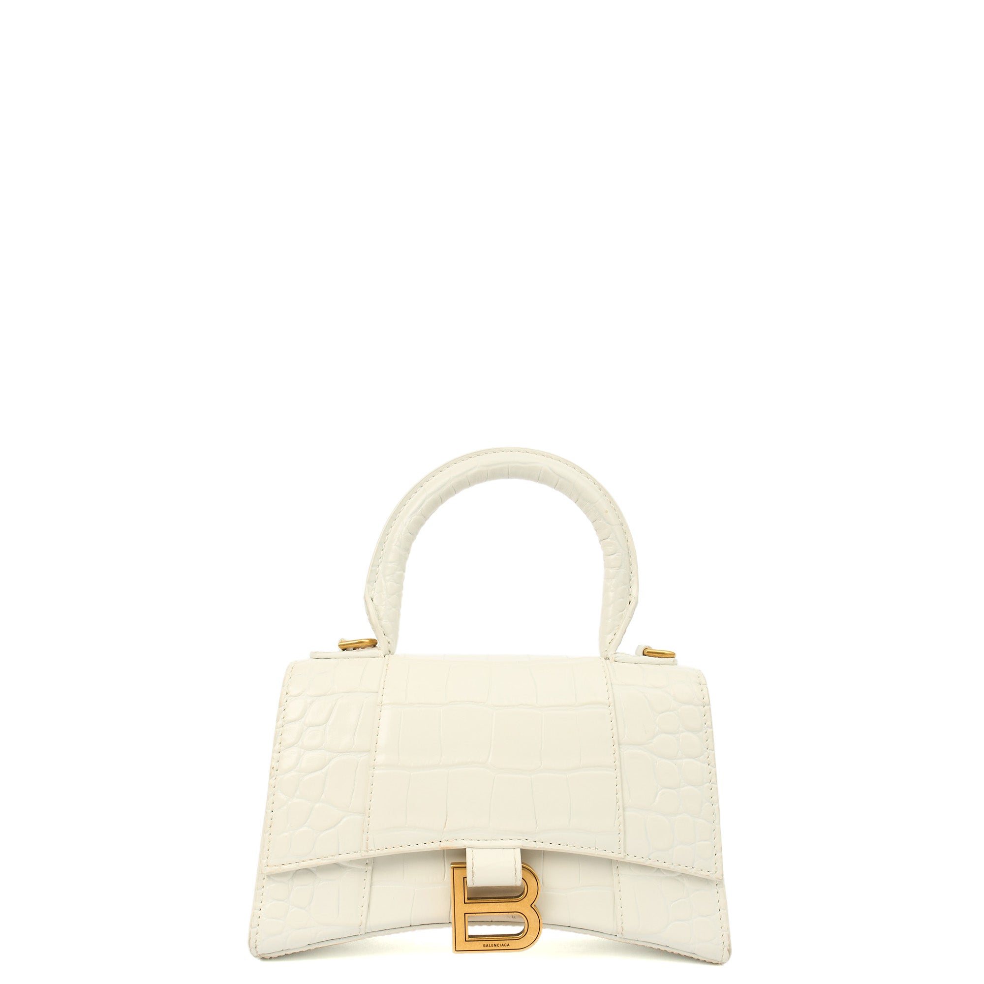 Balenciaga Top Handle Hourglass Top Handle XS in White, Exotic Effect Leather