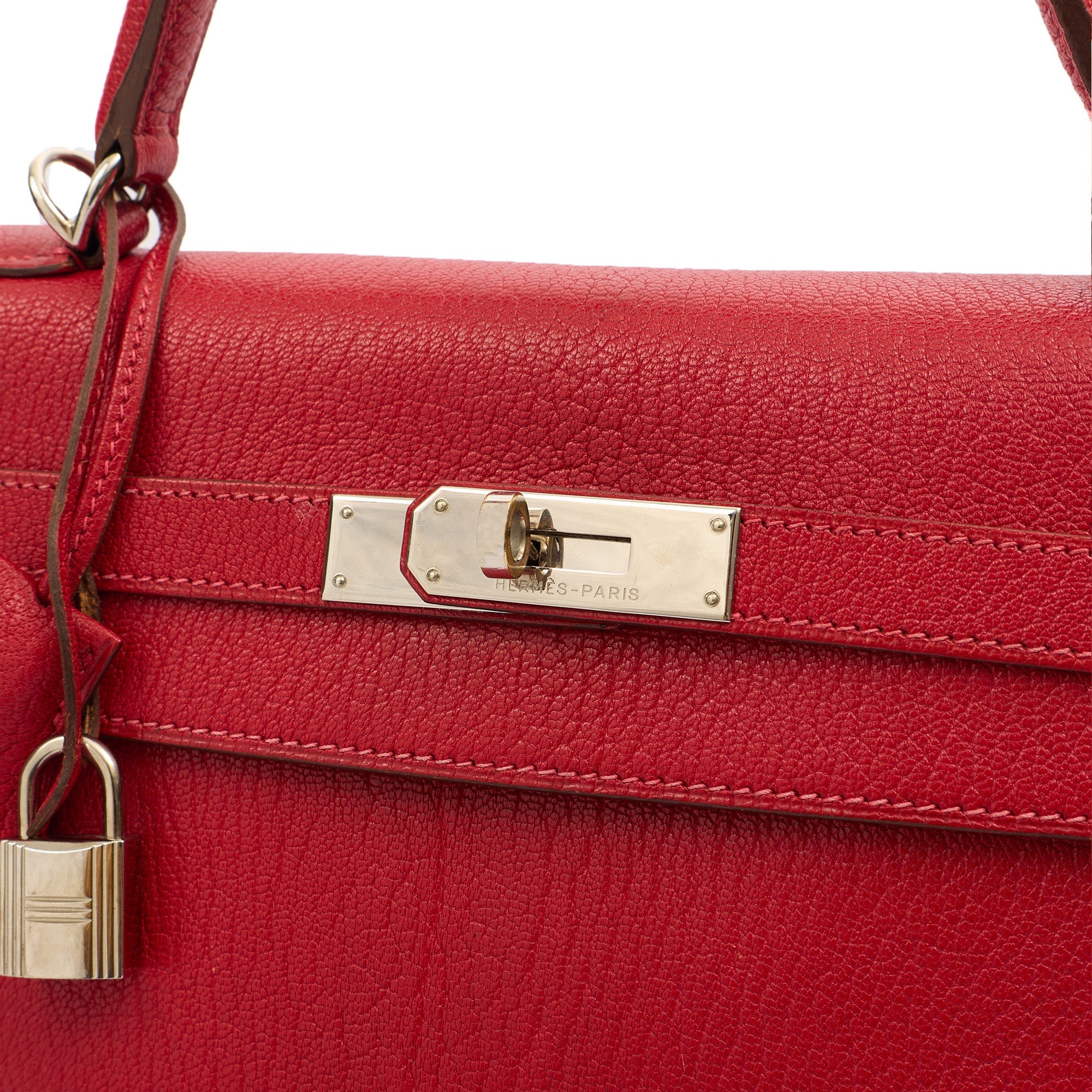 Hermes Top Handle Kelly 32 in Rouge Casaque, Chevre de Coromandel Leather
