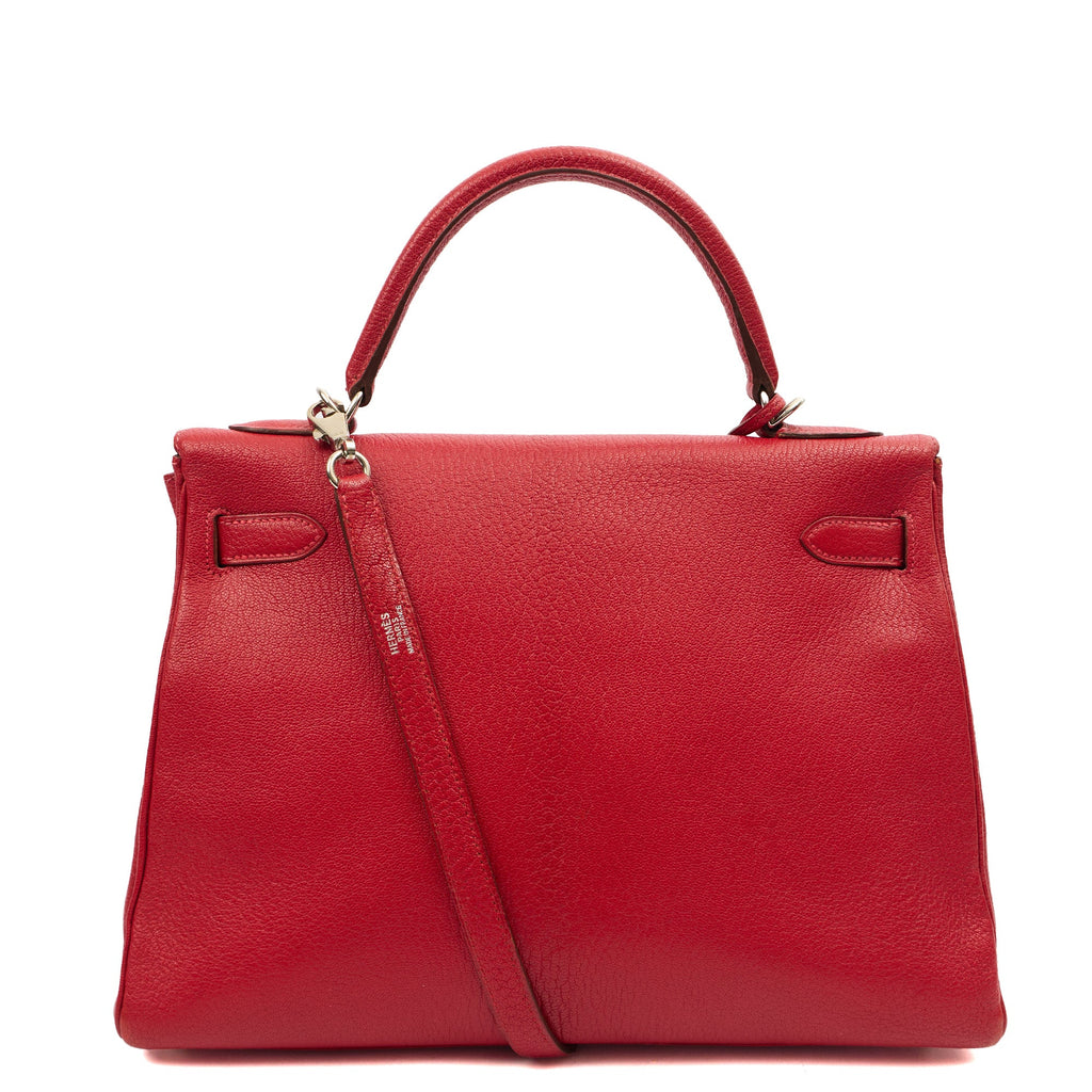 Hermes Top Handle Kelly 32 in Rouge Casaque, Chevre de Coromandel Leather