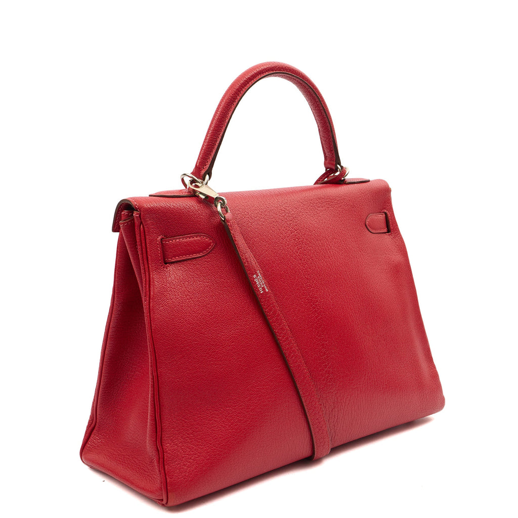 Hermes Top Handle Kelly 32 in Rouge Casaque, Chevre de Coromandel Leather