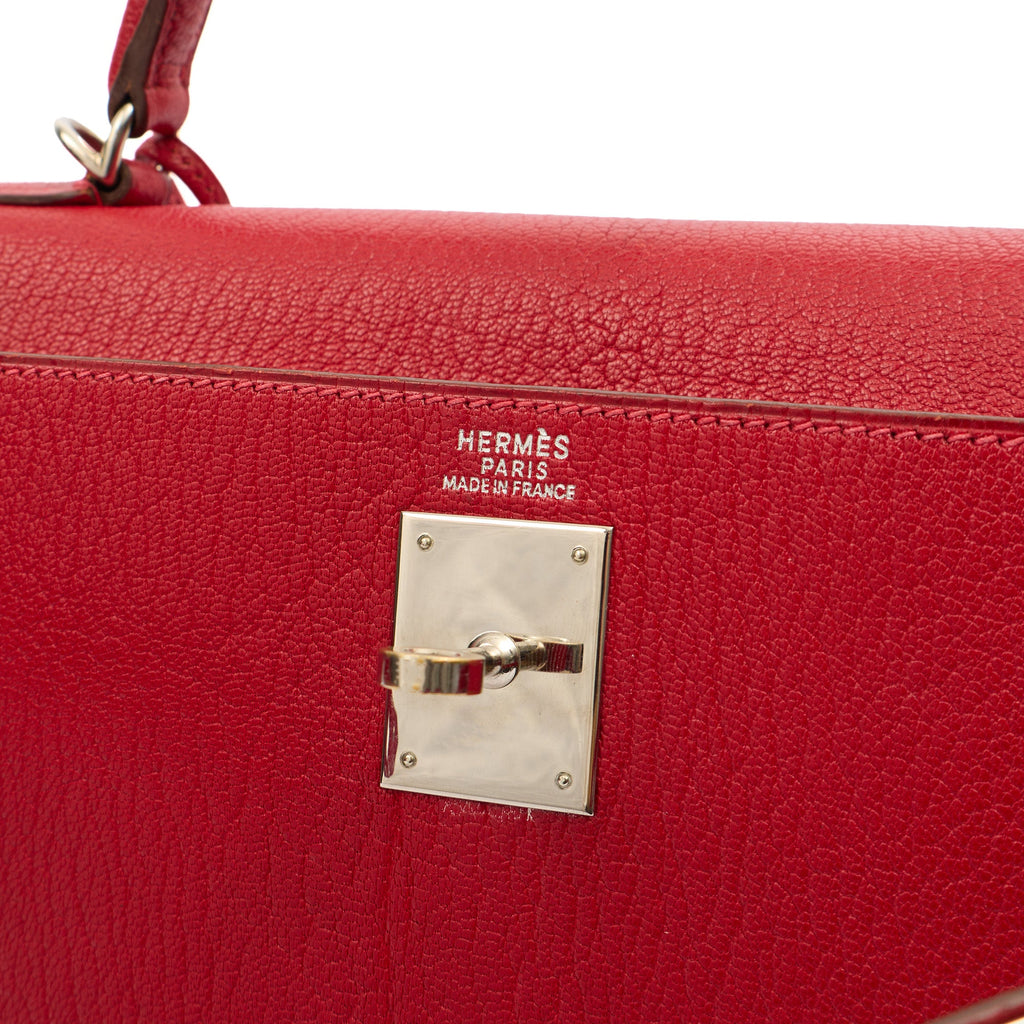 Hermes Top Handle Kelly 32 in Rouge Casaque, Chevre de Coromandel Leather