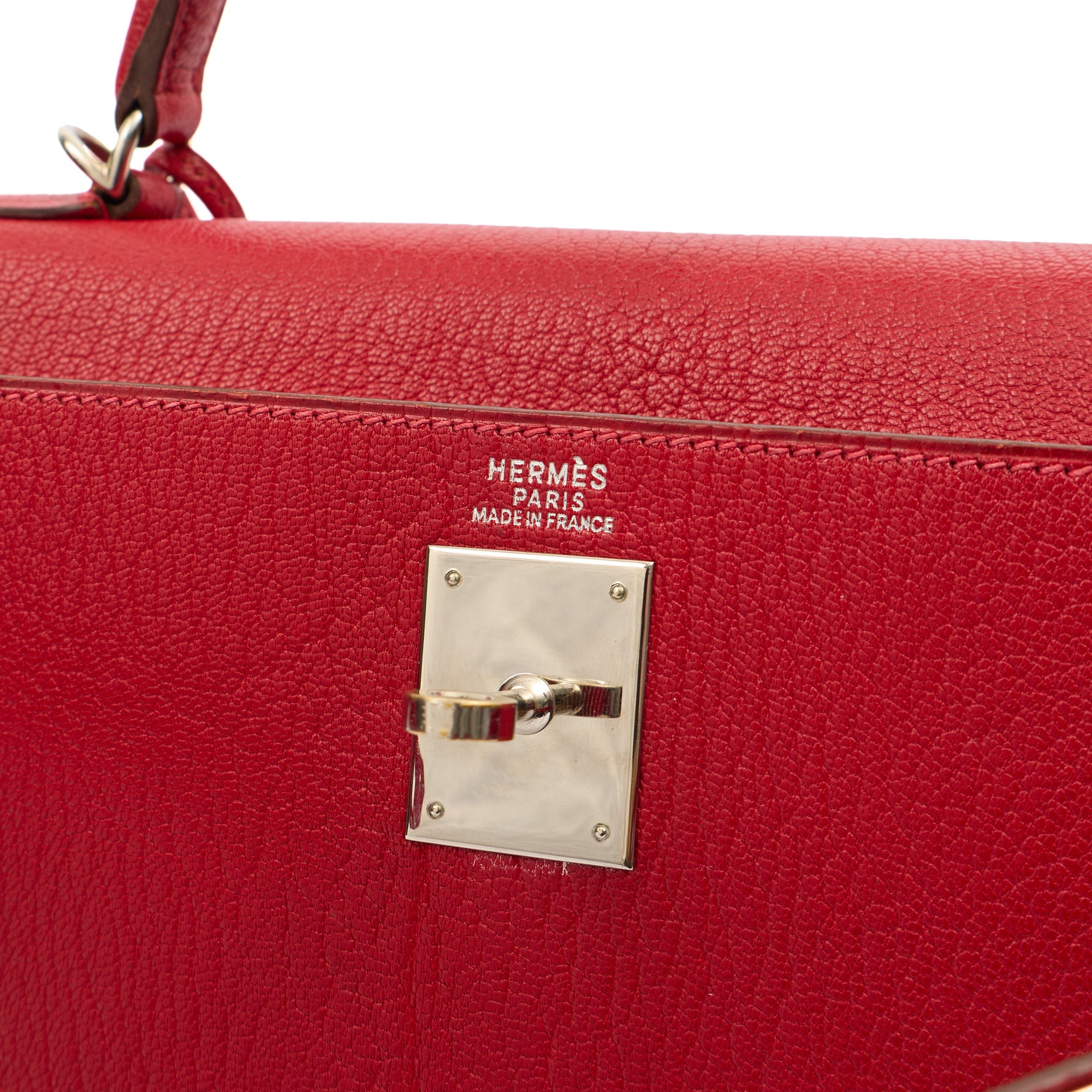 Hermes Top Handle Kelly 32 in Rouge Casaque, Chevre de Coromandel Leather