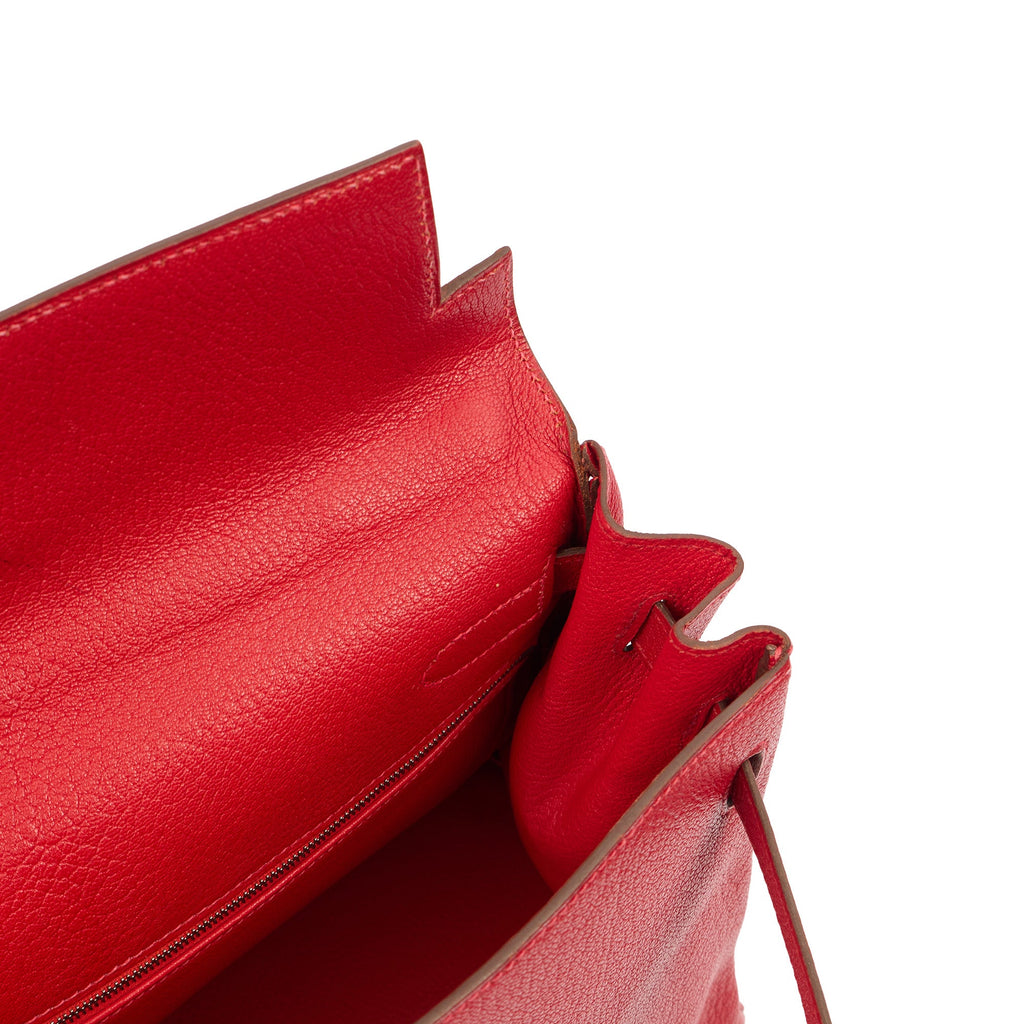 Hermes Top Handle Kelly 32 in Rouge Casaque, Chevre de Coromandel Leather
