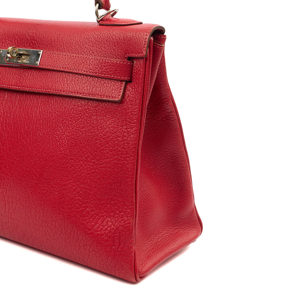 Hermes Top Handle Kelly 32 in Rouge Casaque, Chevre de Coromandel Leather