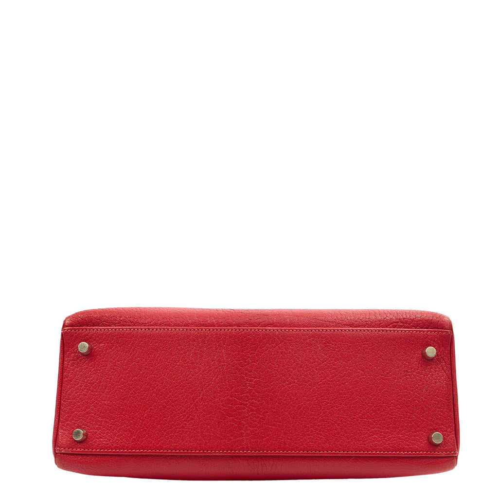 Hermes Top Handle Kelly 32 in Rouge Casaque, Chevre de Coromandel Leather