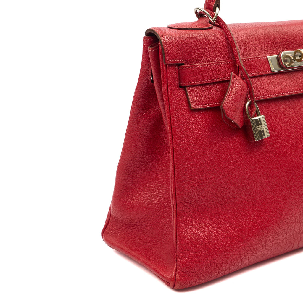 Hermes Top Handle Kelly 32 in Rouge Casaque, Chevre de Coromandel Leather