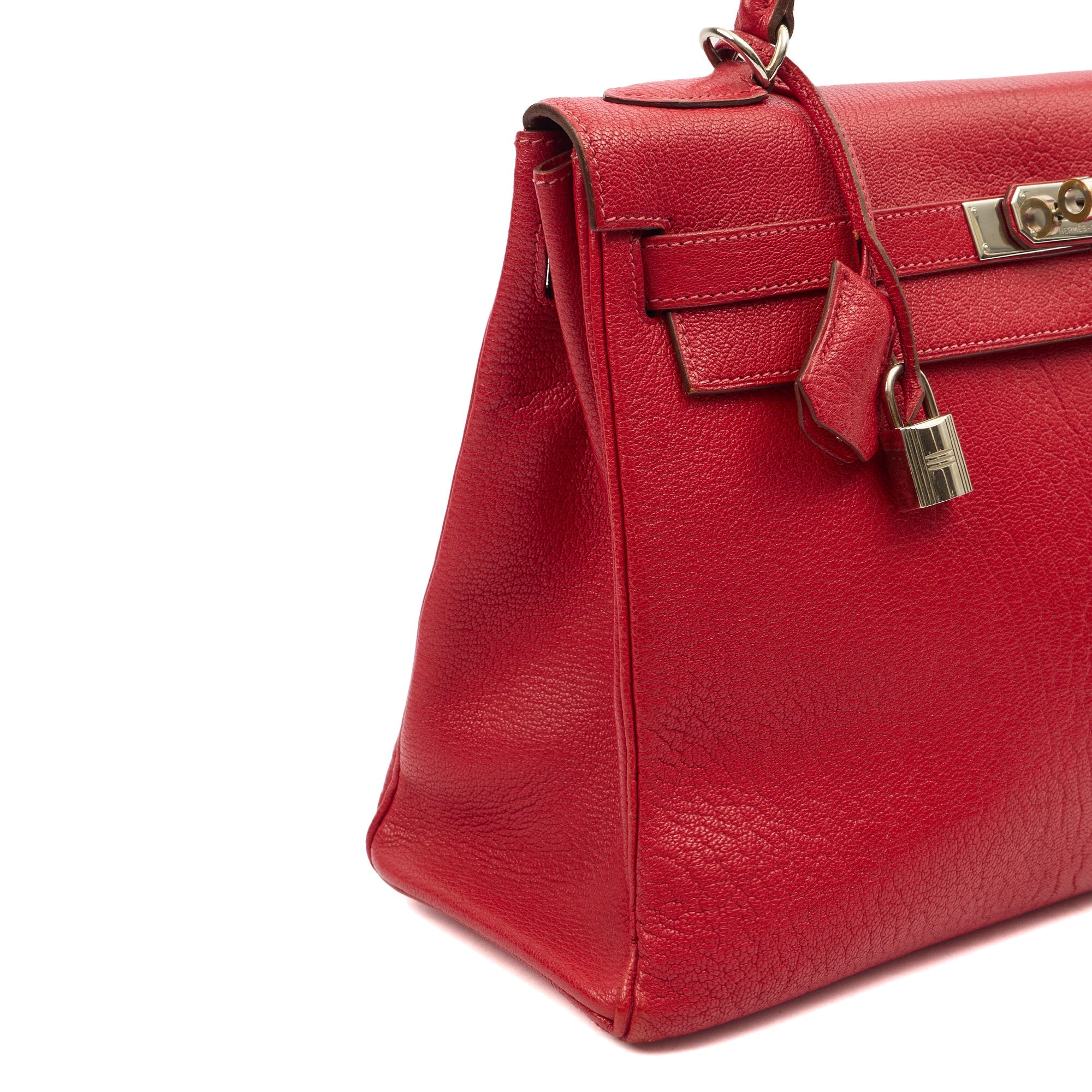 Hermes Top Handle Kelly 32 in Rouge Casaque, Chevre de Coromandel Leather