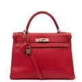 Hermes Top Handle Kelly 32 in Rouge Casaque, Chevre de Coromandel Leather