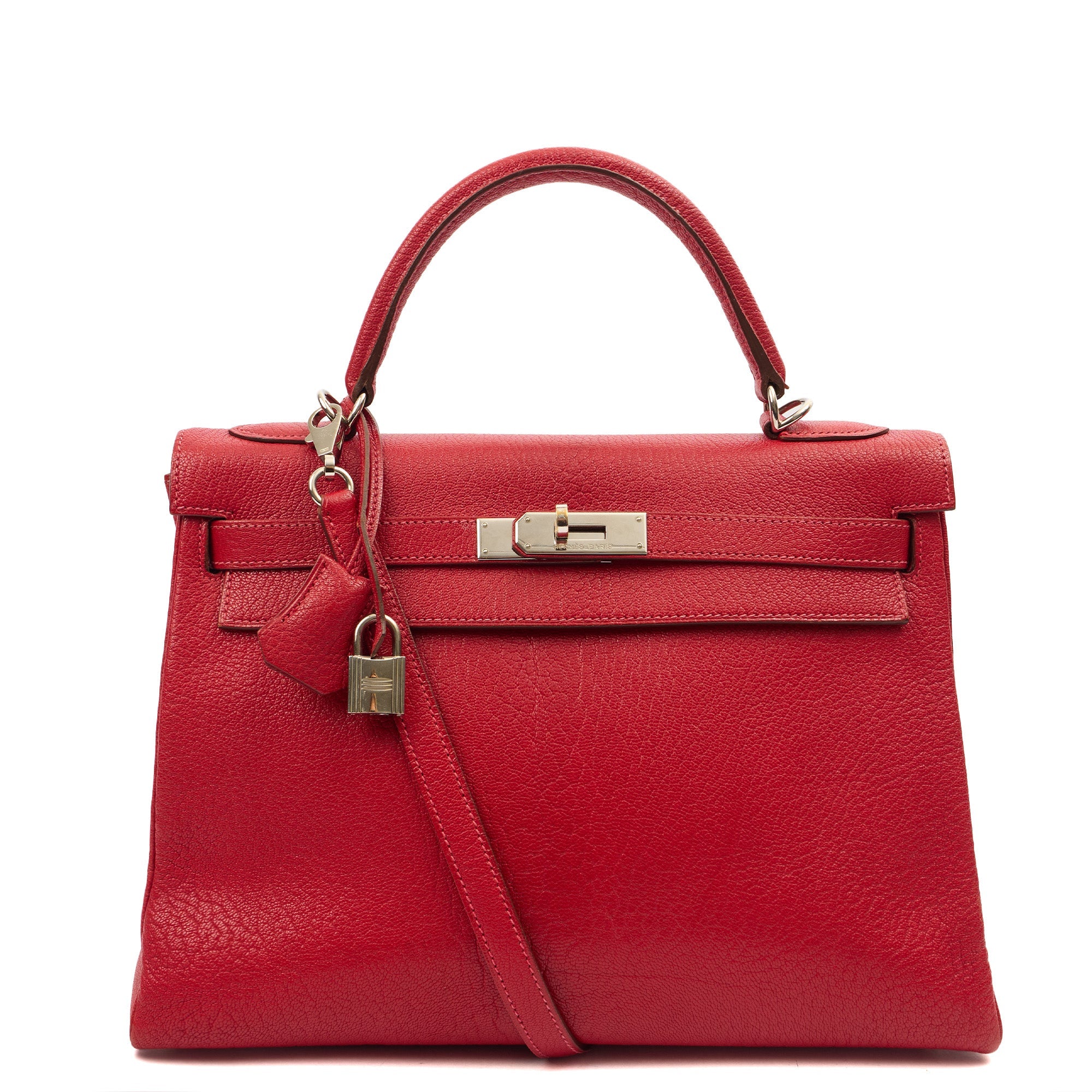 Hermes Top Handle Kelly 32 in Rouge Casaque, Chevre de Coromandel Leather