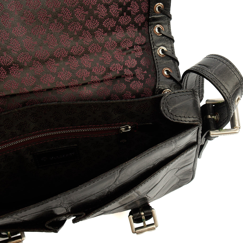 Mulberry Shoulder Bag Vintage Shoulder Bag in Black, Exotic Effect Leather
