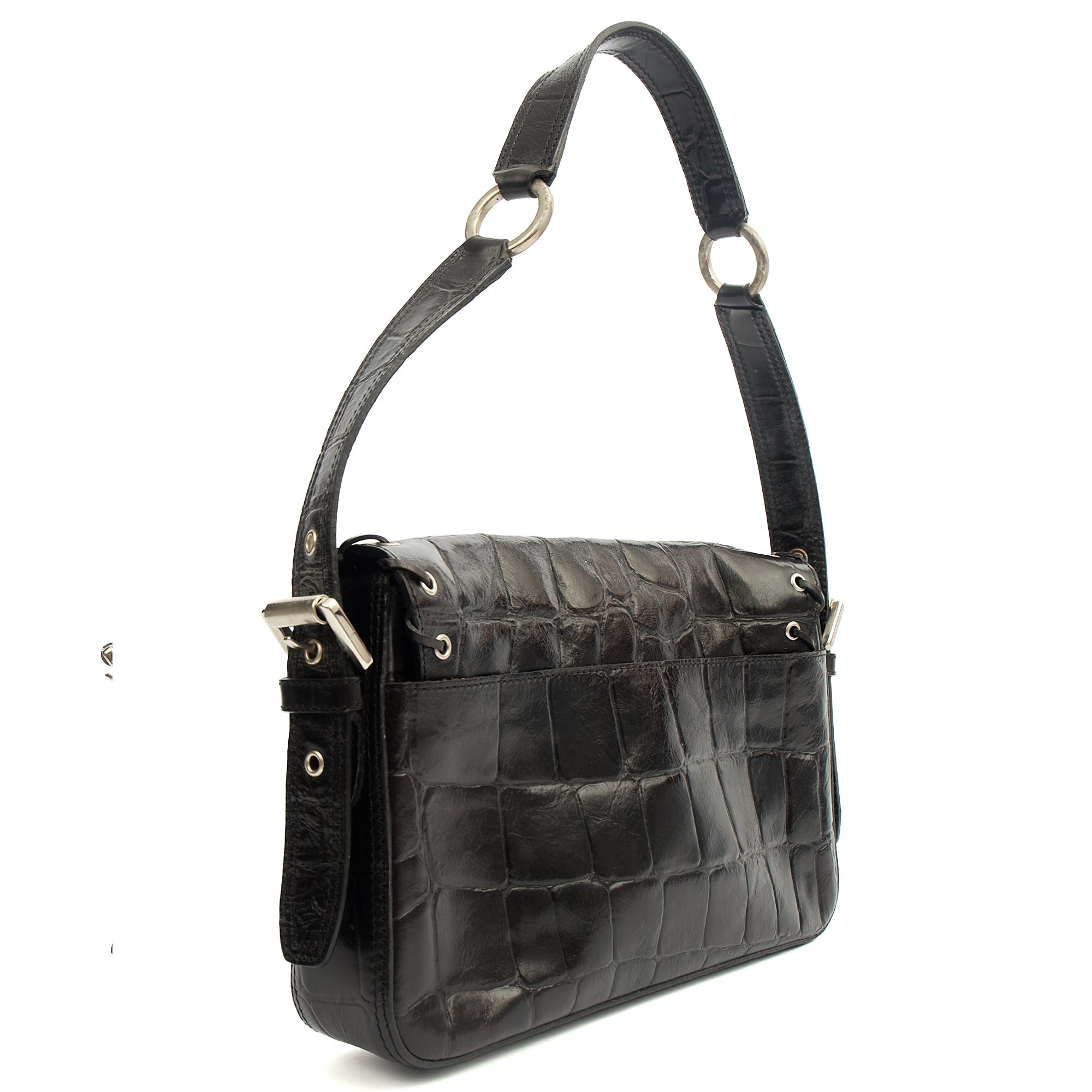 Mulberry Shoulder Bag Vintage Shoulder Bag in Black, Exotic Effect Leather