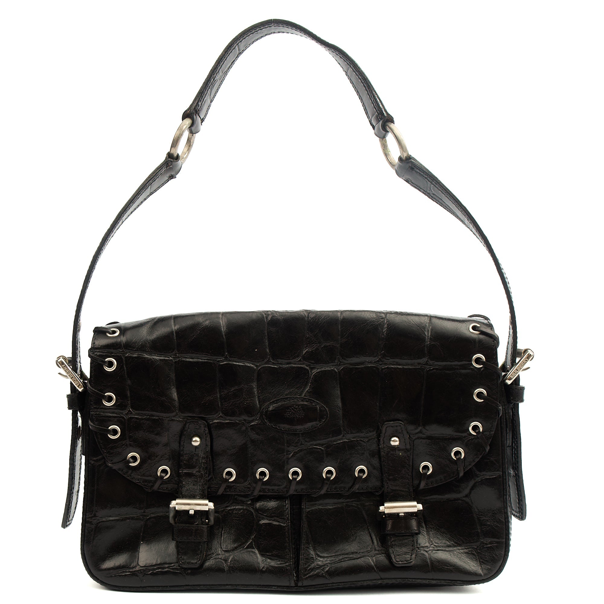 Mulberry Shoulder Bag Vintage Shoulder Bag in Black, Exotic Effect Leather
