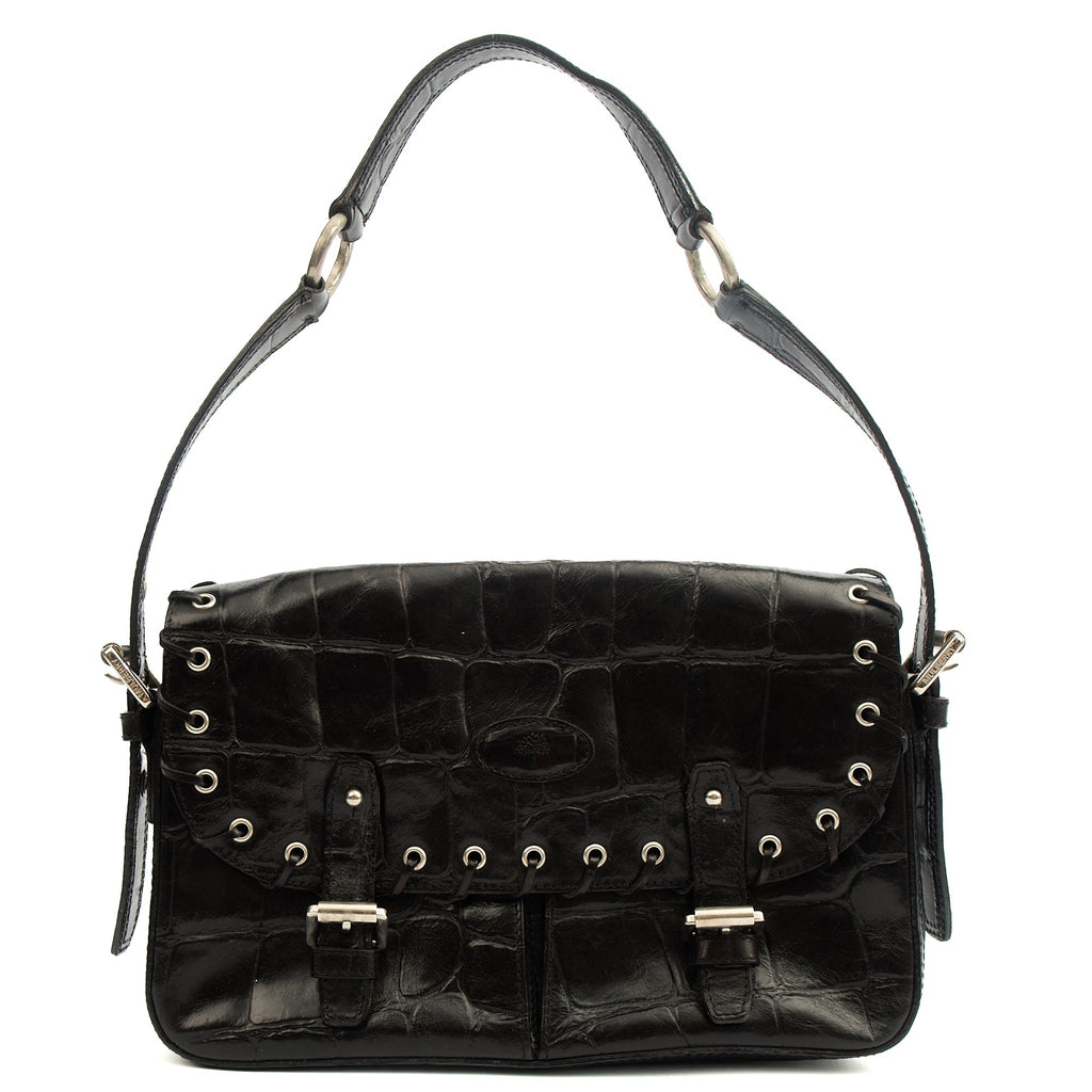 Mulberry Shoulder Bag Vintage Shoulder Bag in Black, Exotic Effect Leather