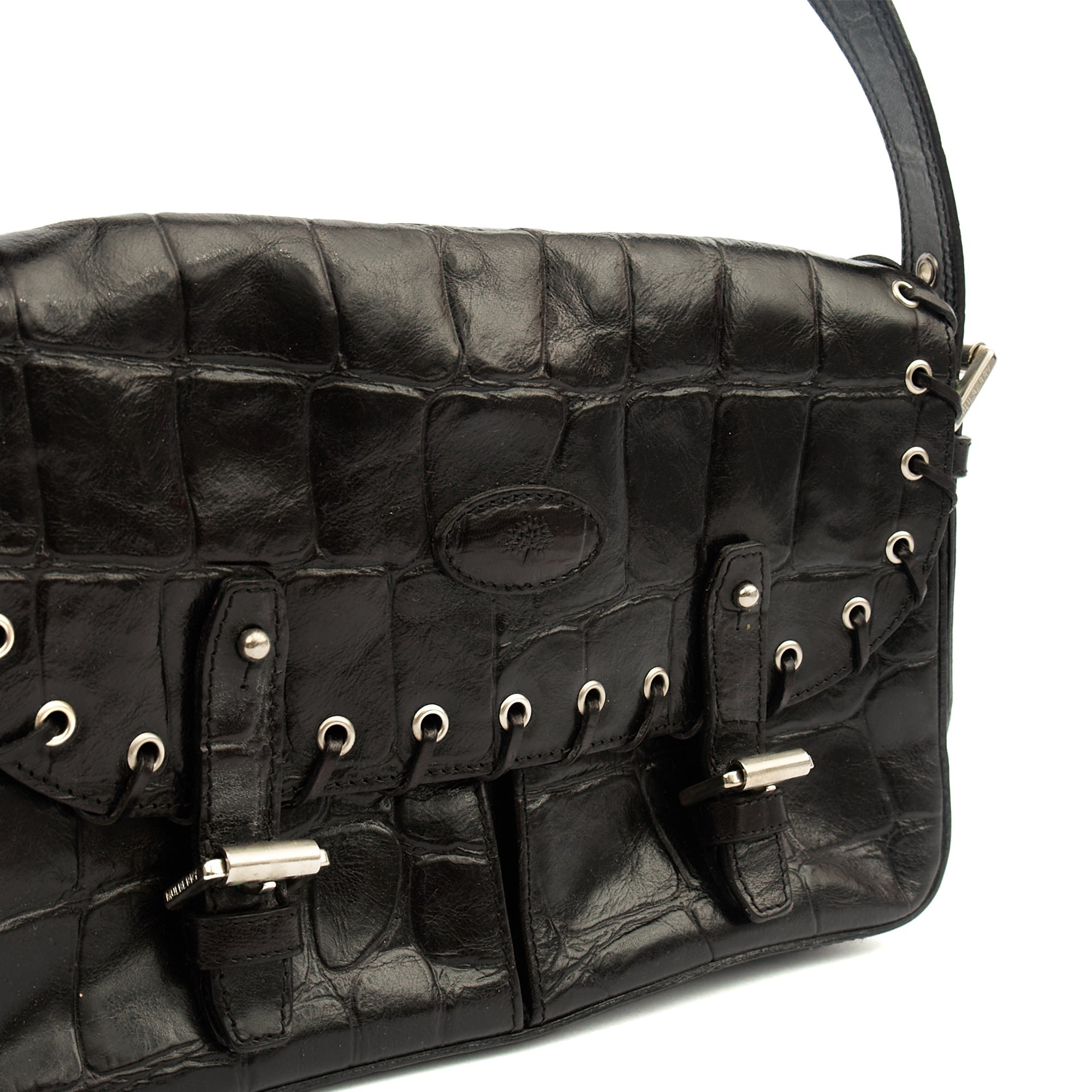 Mulberry Shoulder Bag Vintage Shoulder Bag in Black, Exotic Effect Leather