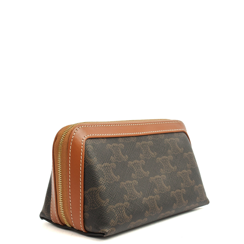 Celine Cosmetic Bag Zip Pouch in Brown, Box Calfskin