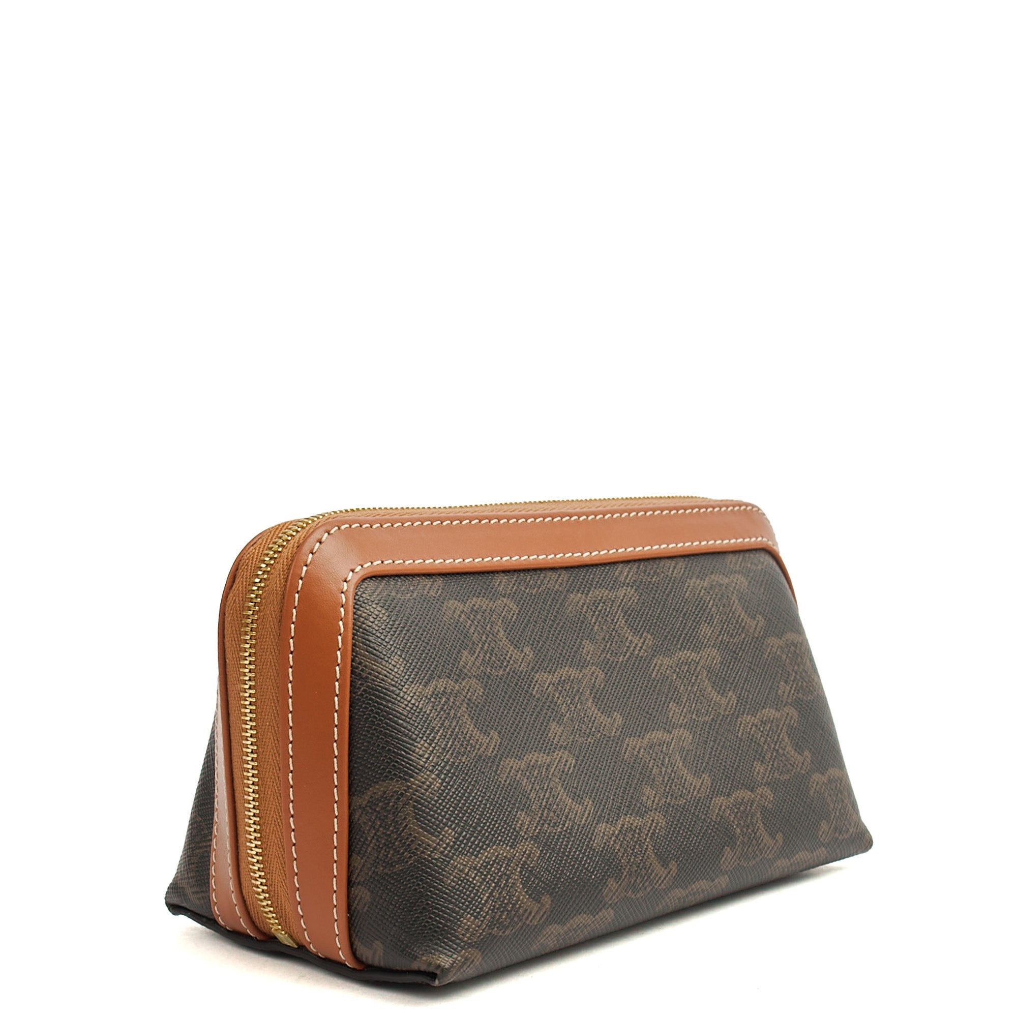 Celine Cosmetic Bag Zip Pouch in Brown, Box Calfskin