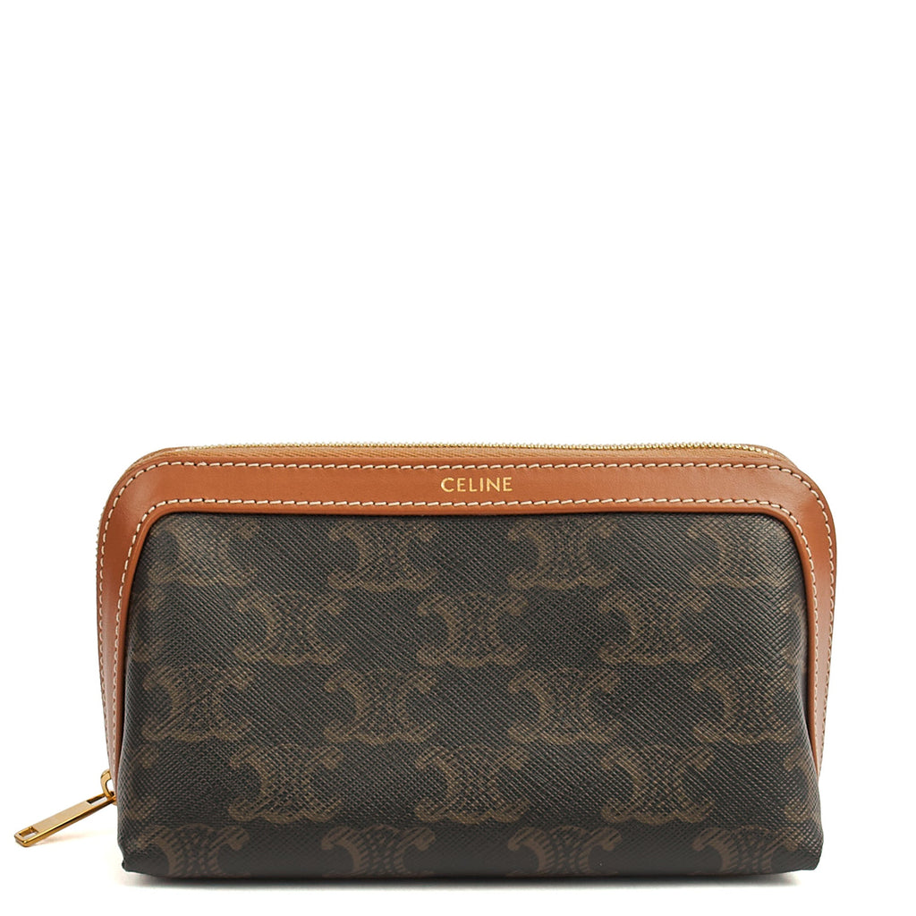 Celine Cosmetic Bag Zip Pouch in Brown, Box Calfskin