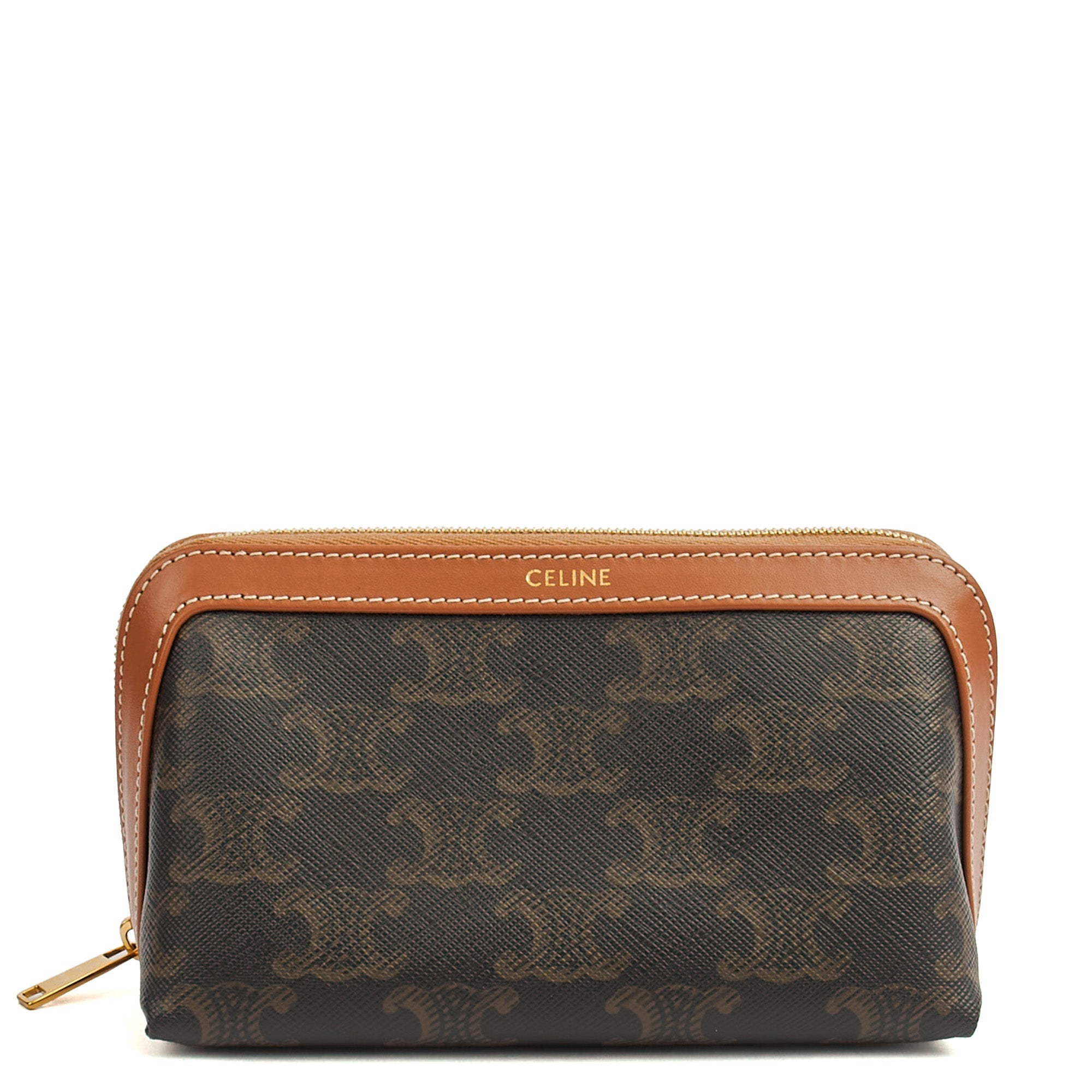 Celine Cosmetic Bag Zip Pouch in Brown, Box Calfskin