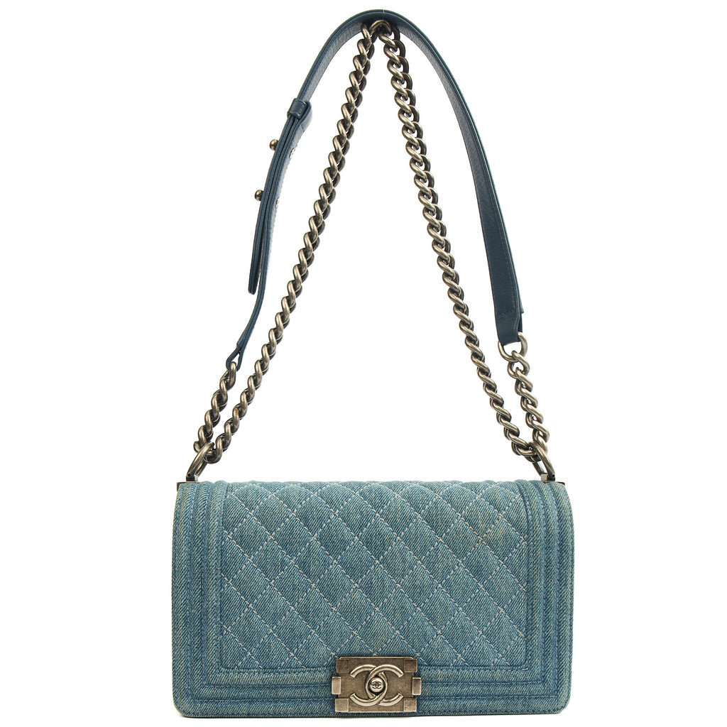 Chanel Shoulder Bag Boy - Medium in Blue, Fabric