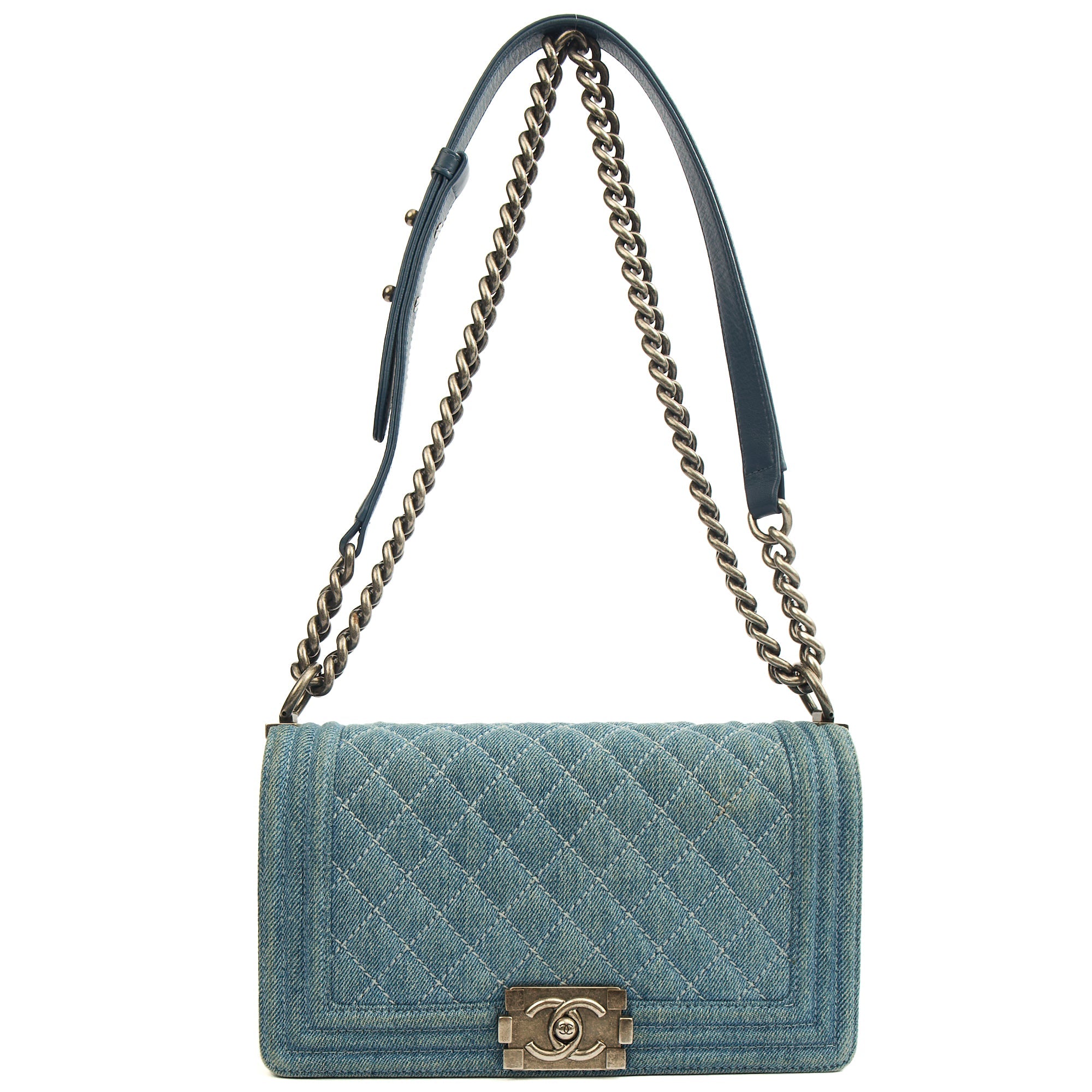 Chanel Shoulder Bag Boy - Medium in Blue, Fabric