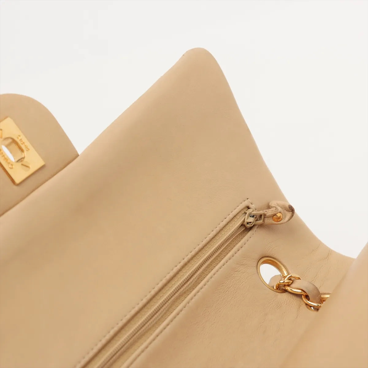 Chanel Chevron Lambskin Double Flap 24k Gold Classic Flap Beige