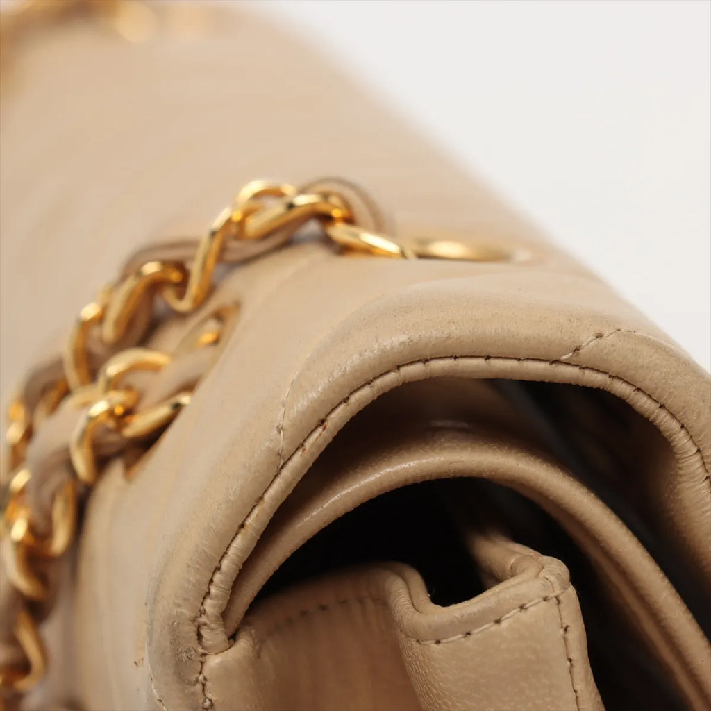Chanel Chevron Lambskin Double Flap 24k Gold Classic Flap Beige