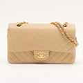 Chanel Chevron Lambskin Double Flap 24k Gold Classic Flap Beige