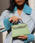 *SUPER RARE* Hermès HSS Mini Kelly II 20 Bag in Vert Criquet & Gris Asphalte Epsom Leather with Contrast Stitching and Palladium Hardware